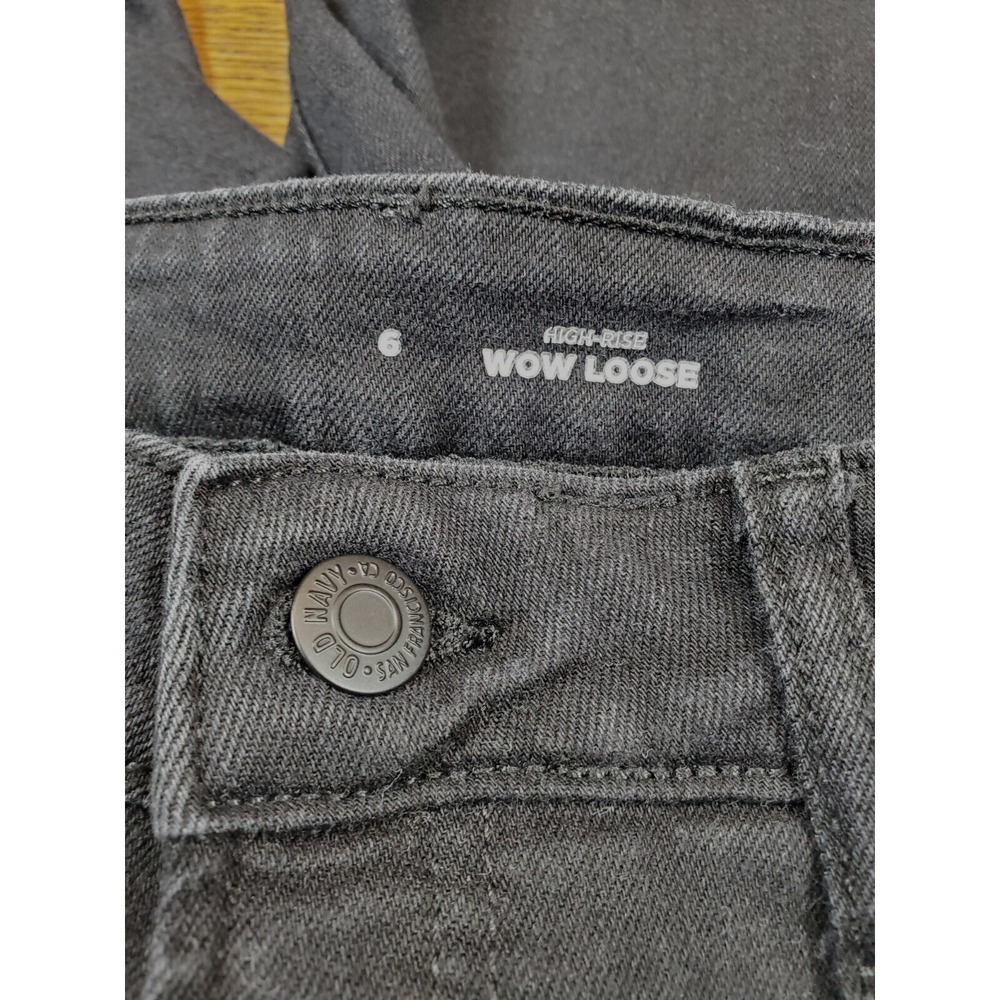 Old Navy‎ Womens 6 High Rise WOW LOOSE Jeans Black Stretch Straight Leg - Picture 9 of 12